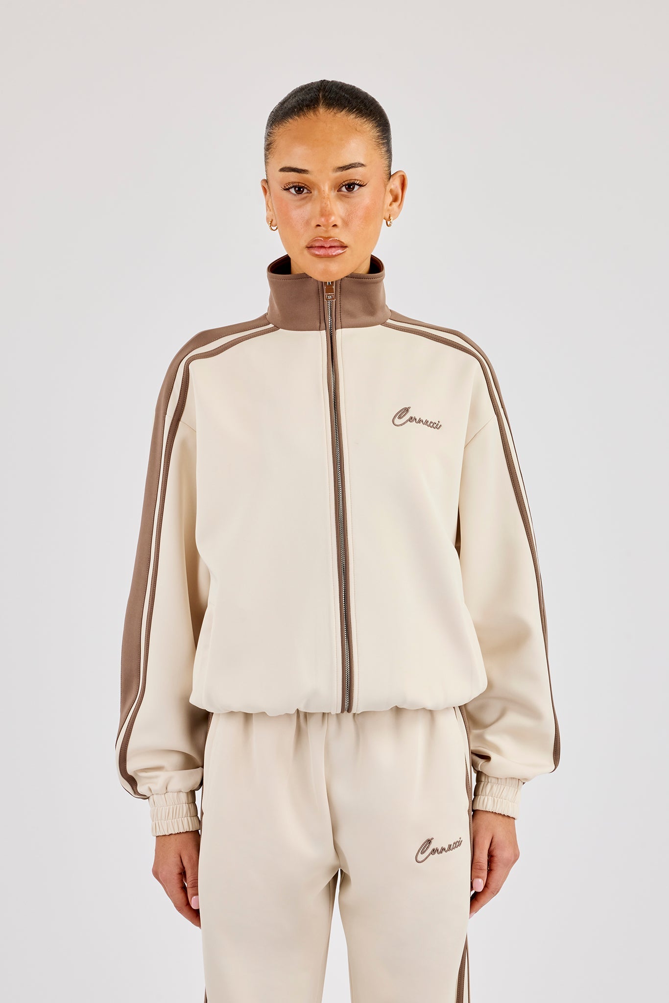 Taping Contrast Collar Track Jacket - Off White