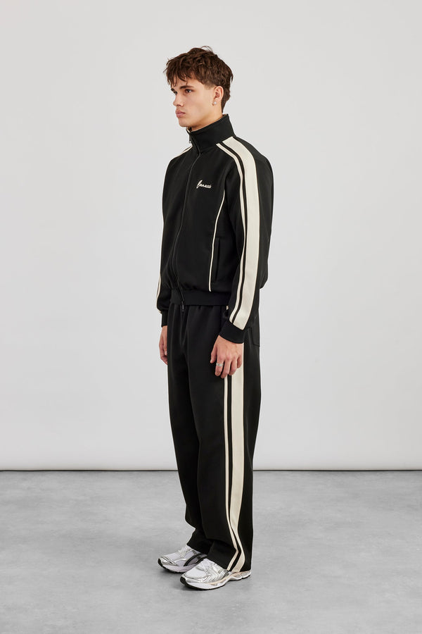 Rib Waist Relaxed Track Pant - Black
