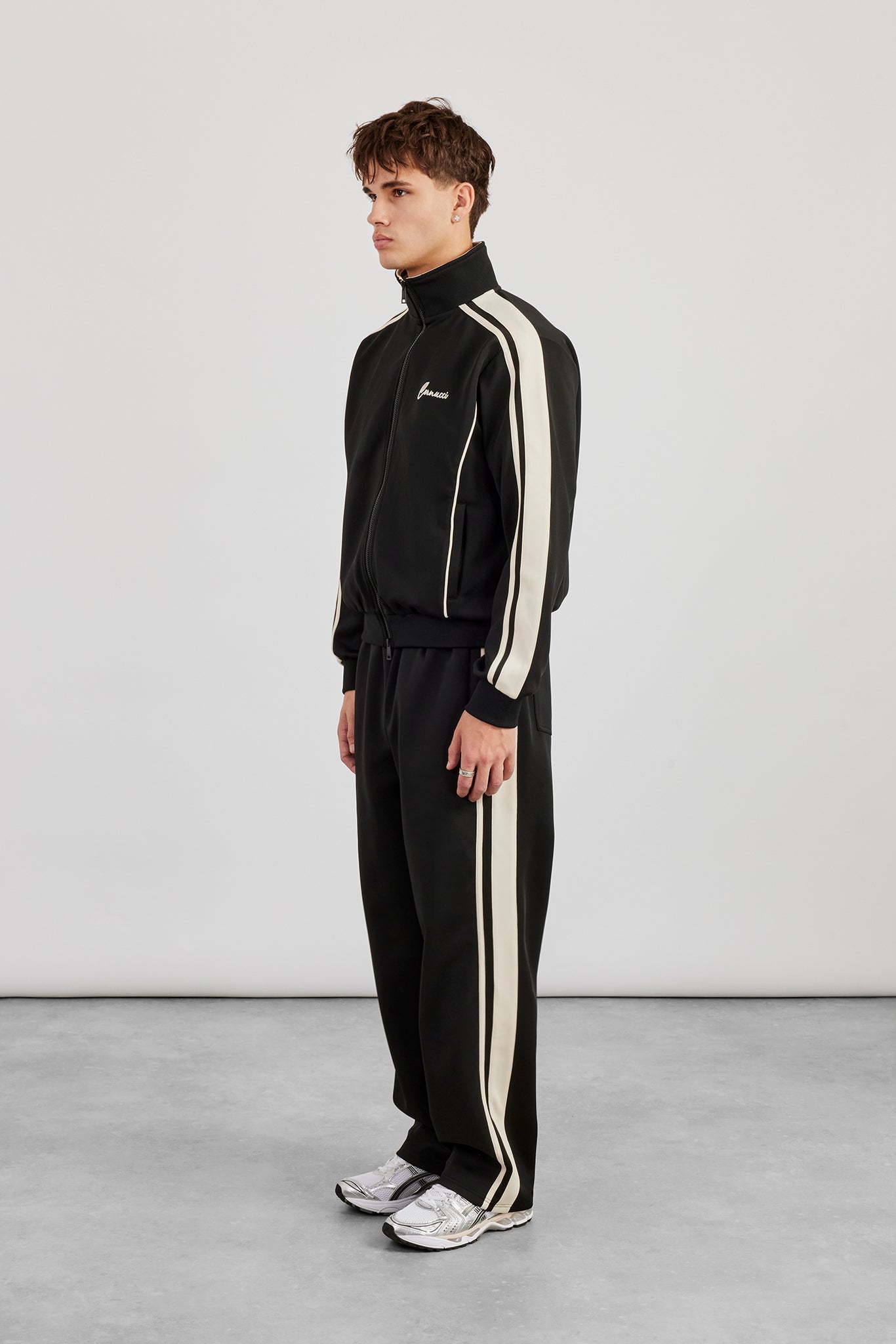 Rib Collar Regular Track Jacket & Relaxed Track Pant - Black