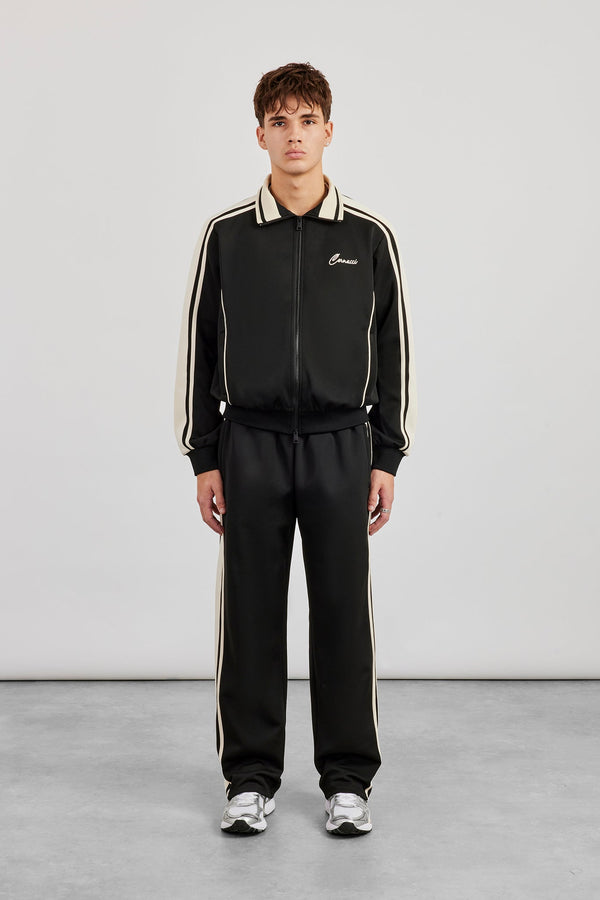 Rib Collar Regular Track Jacket & Relaxed Track Pant - Black
