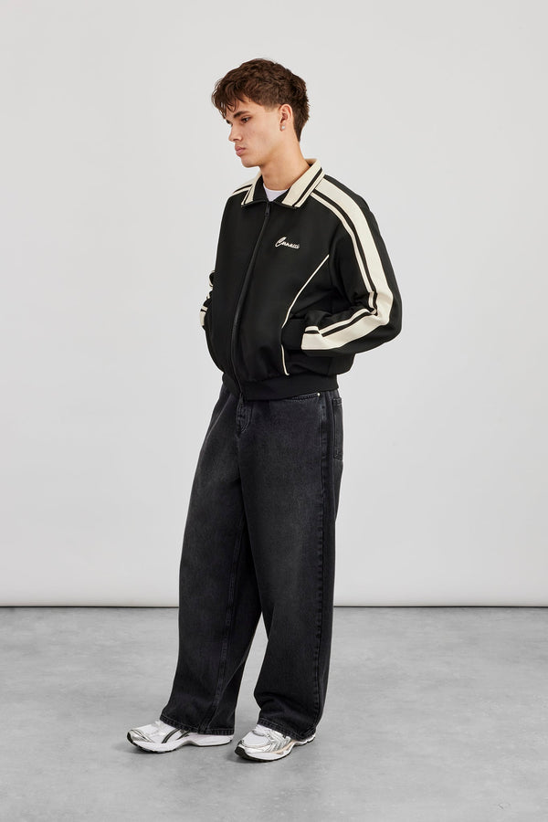 Rib Collar Regular Track Jacket - Black
