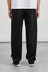 Rib Waist Relaxed Track Pant - Black