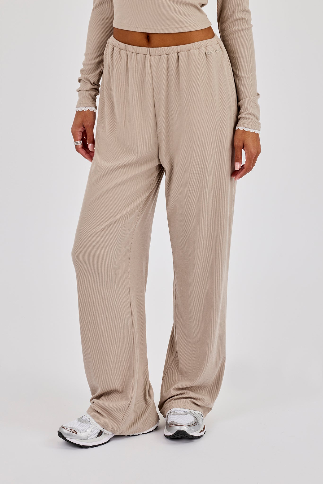 Soft Touch Ribbed Trouser - Taupe