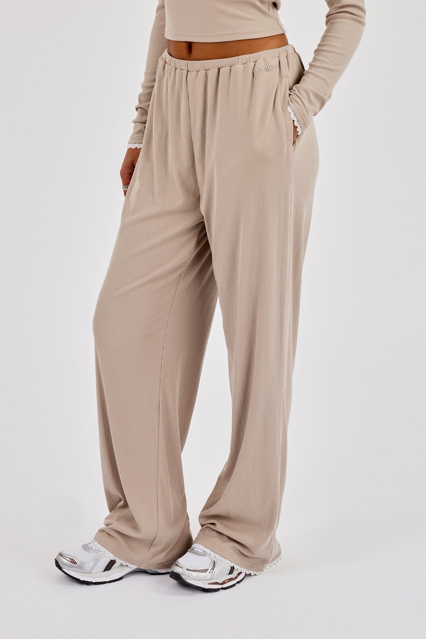 Soft Touch Ribbed Trouser - Taupe