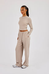 Soft Touch Ribbed Long Sleeve T-Shirt - Taupe
