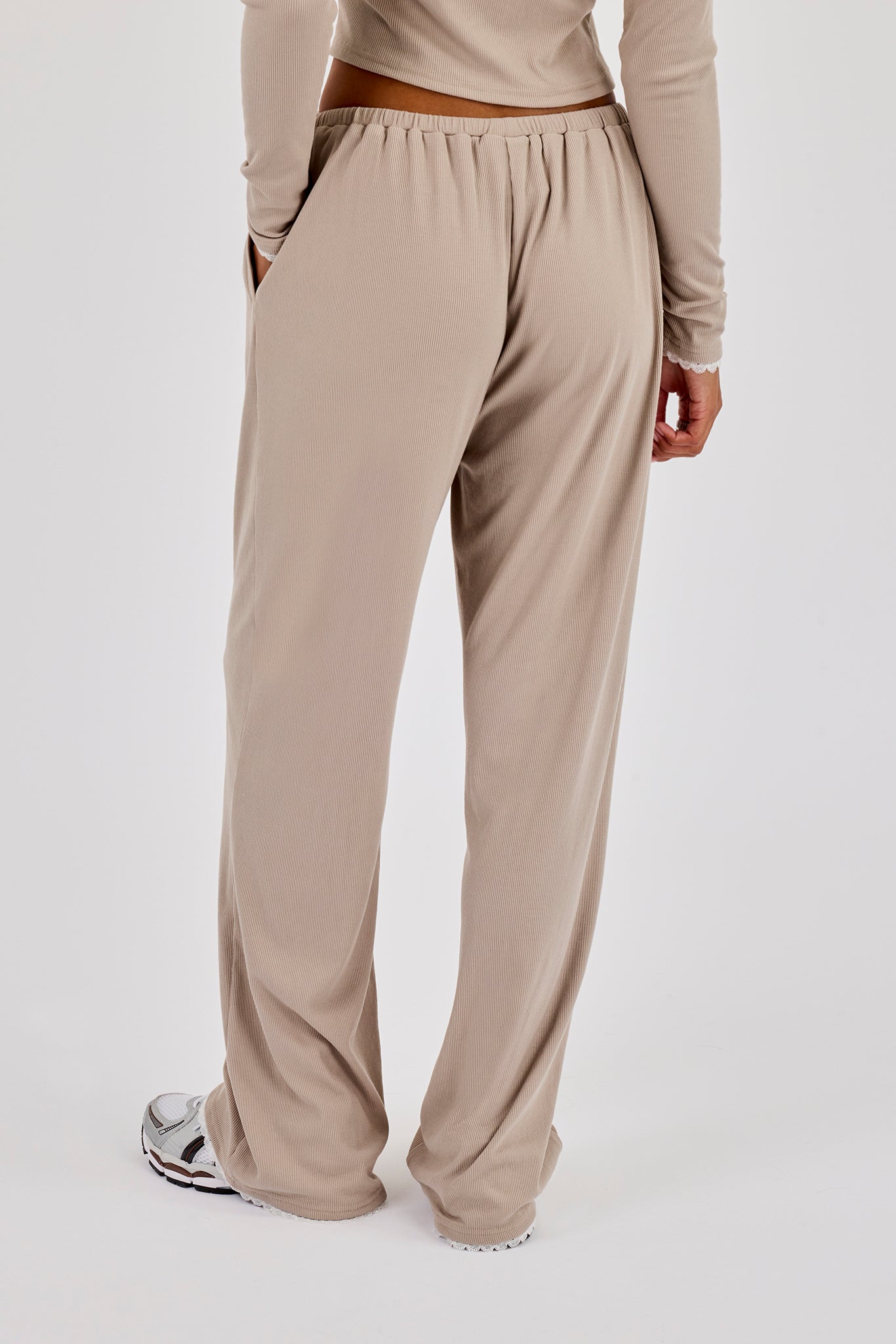 Soft Touch Ribbed Trouser - Taupe