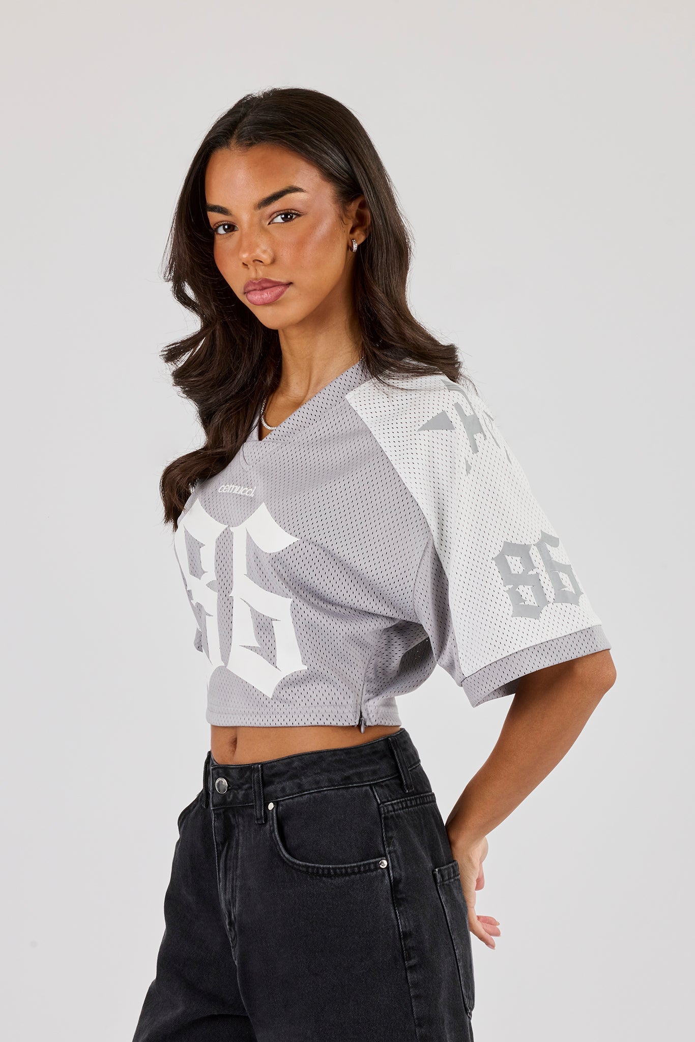 Mesh Fitted Cropped Top - Grey