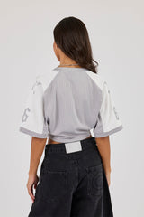 Mesh Fitted Cropped Top - Grey