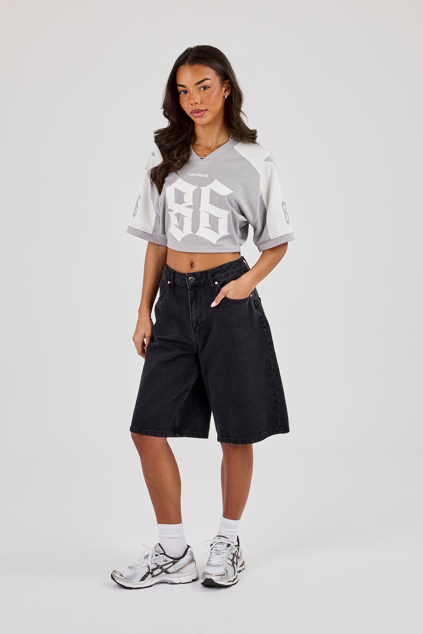 Mesh Fitted Cropped Top - Grey