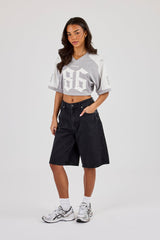 Mesh Fitted Cropped Top - Grey