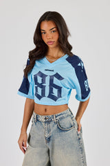 Mesh Fitted Cropped Top - Light Blue