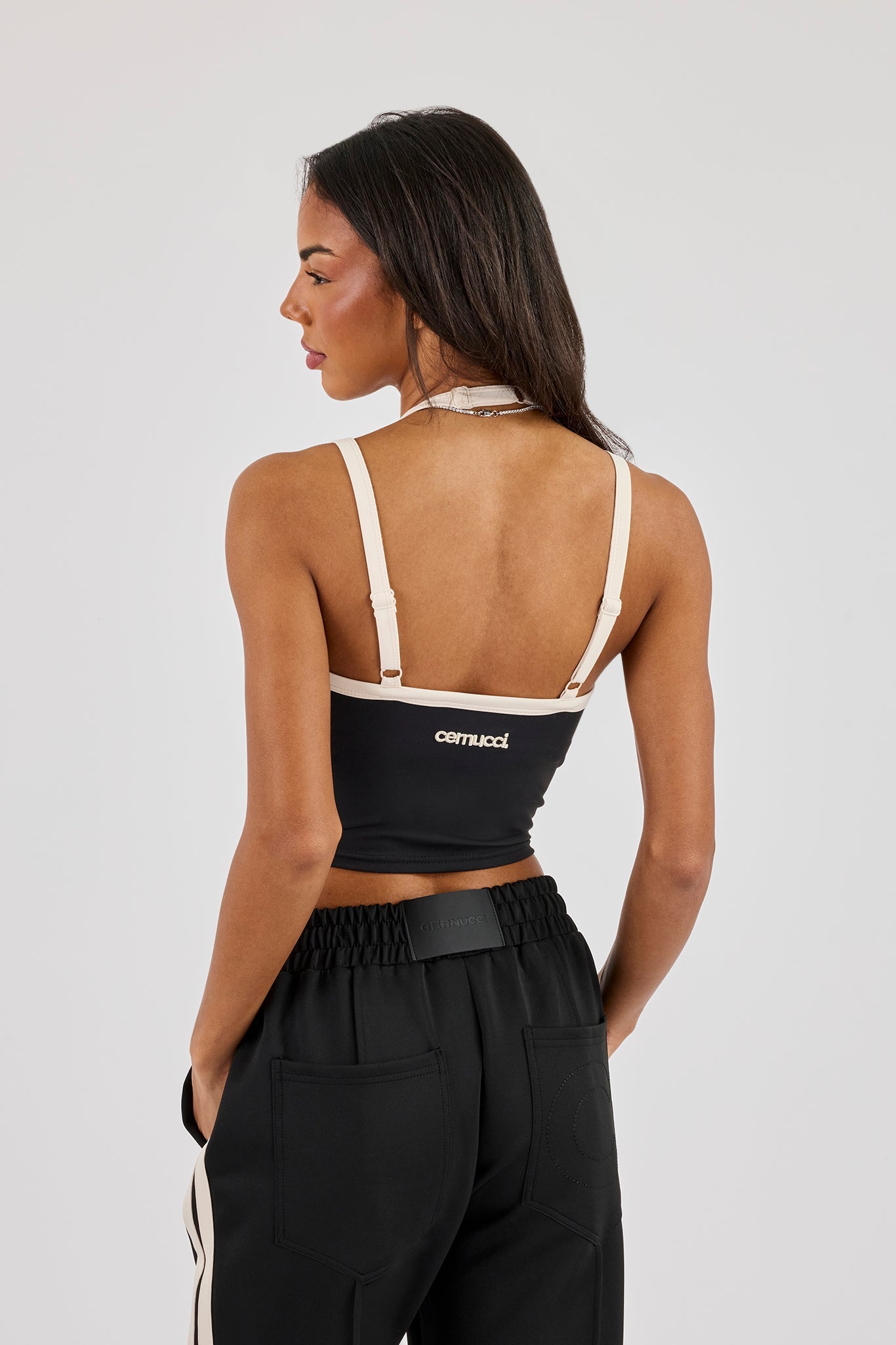 Layered Contrast Strap Top - Black