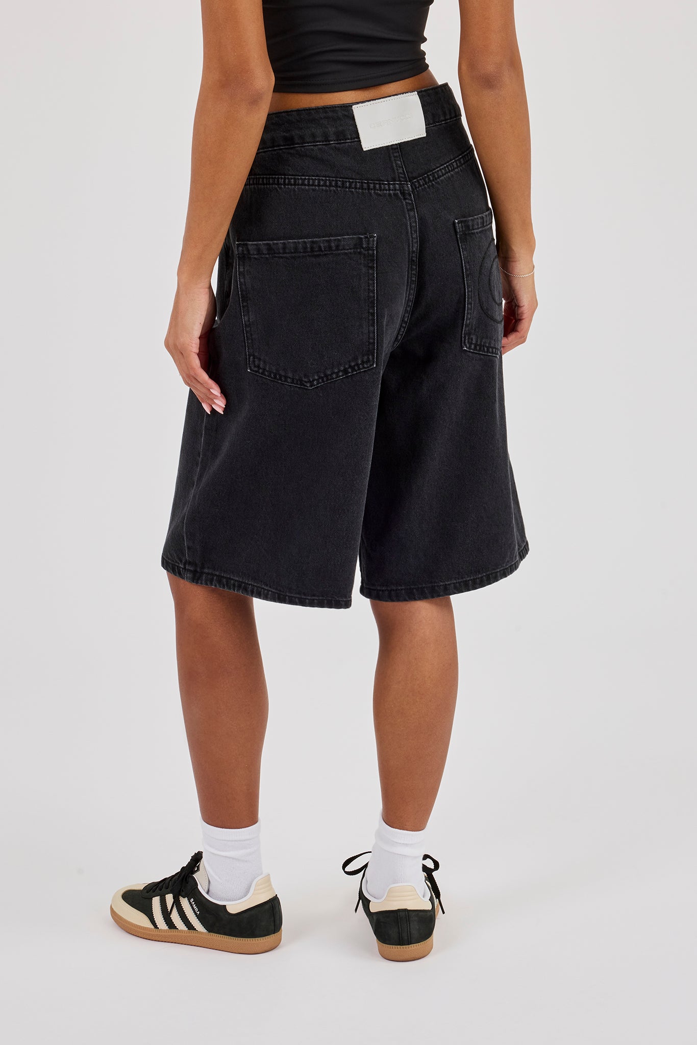 Ladies Baggy Denim Jort - Washed Black