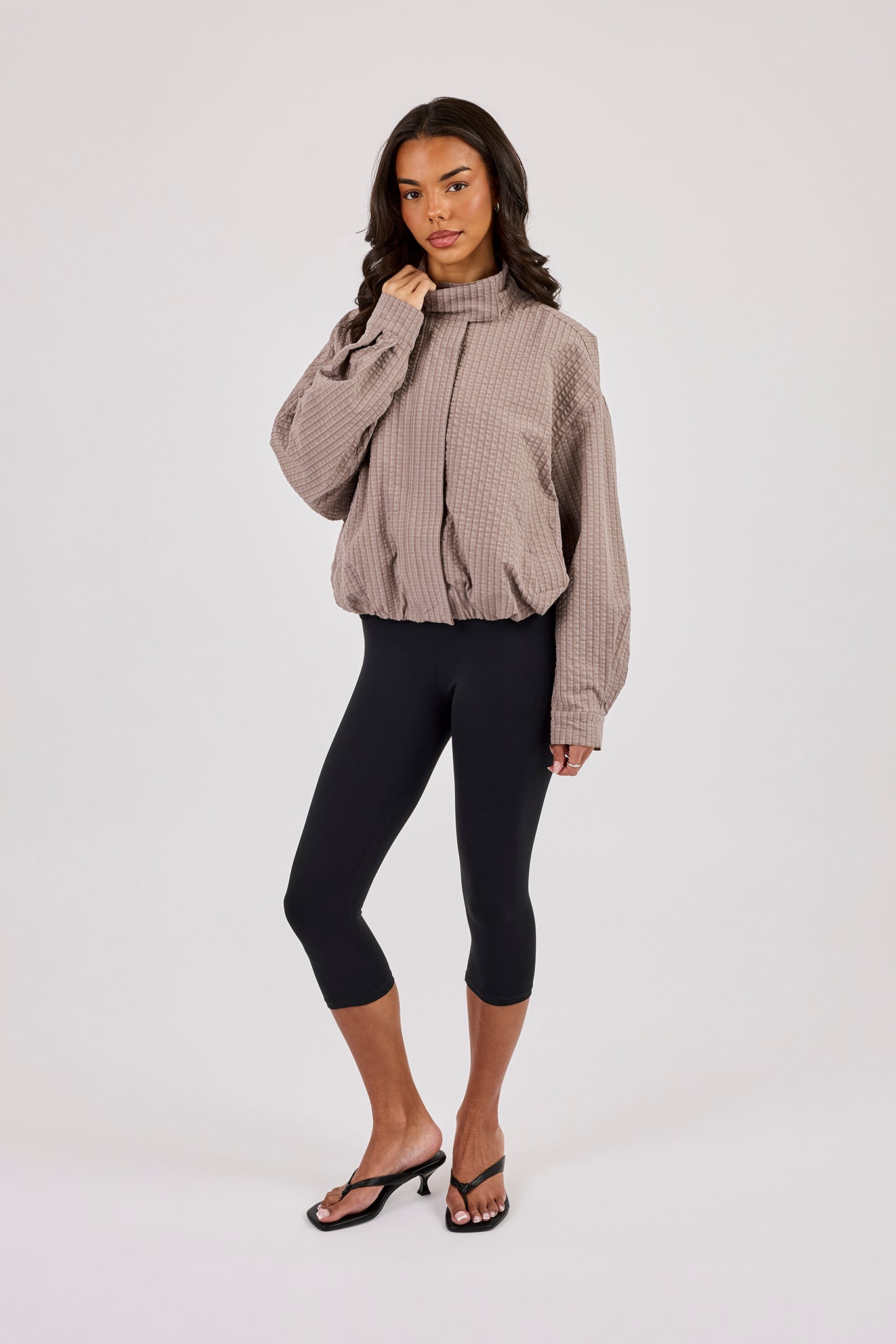 Check Nylon Jacket - Beige | Womens Outerwear | Shop Track Jackets
