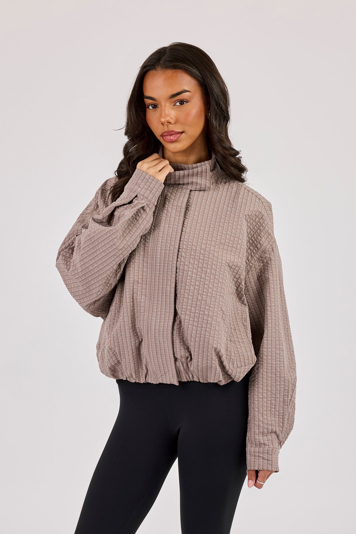 Check Jacket Check Nylon Jacket - Beige | Womens Outerwear | Shop Track Jackets at ...