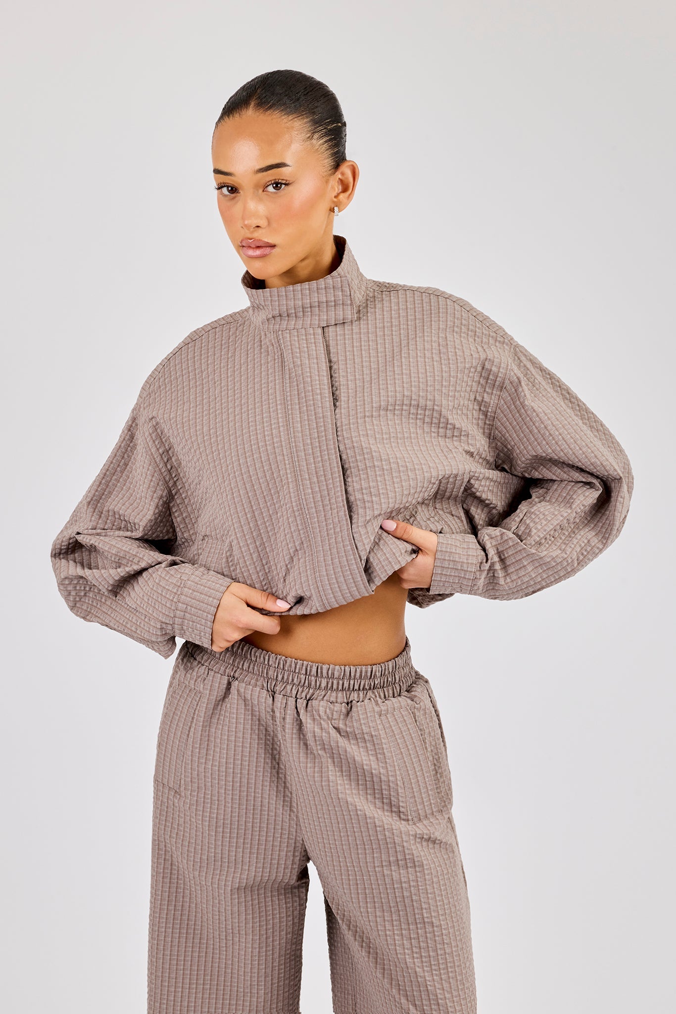 Check Nylon Jacket - Beige