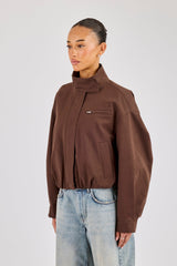 Twill Funnel Neck Jacket - Brown