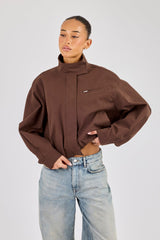 Twill Funnel Neck Jacket - Brown