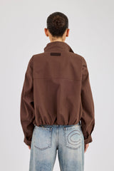 Twill Funnel Neck Jacket - Brown