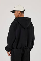 Ottoman Rib Zip Through Hoodie - Black