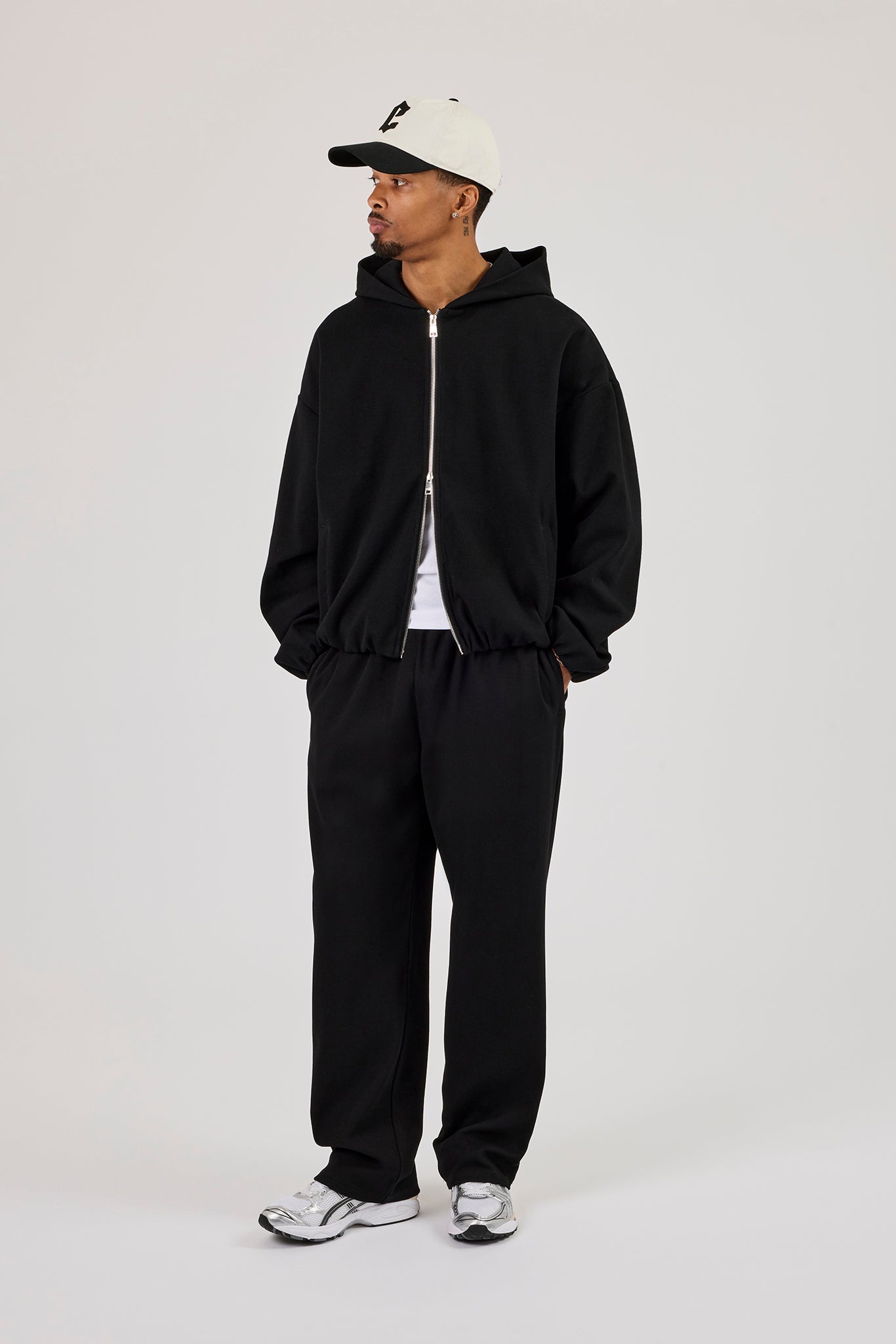 Ottoman Rib Zip Through Hoodie & Relaxed Jogger - Black