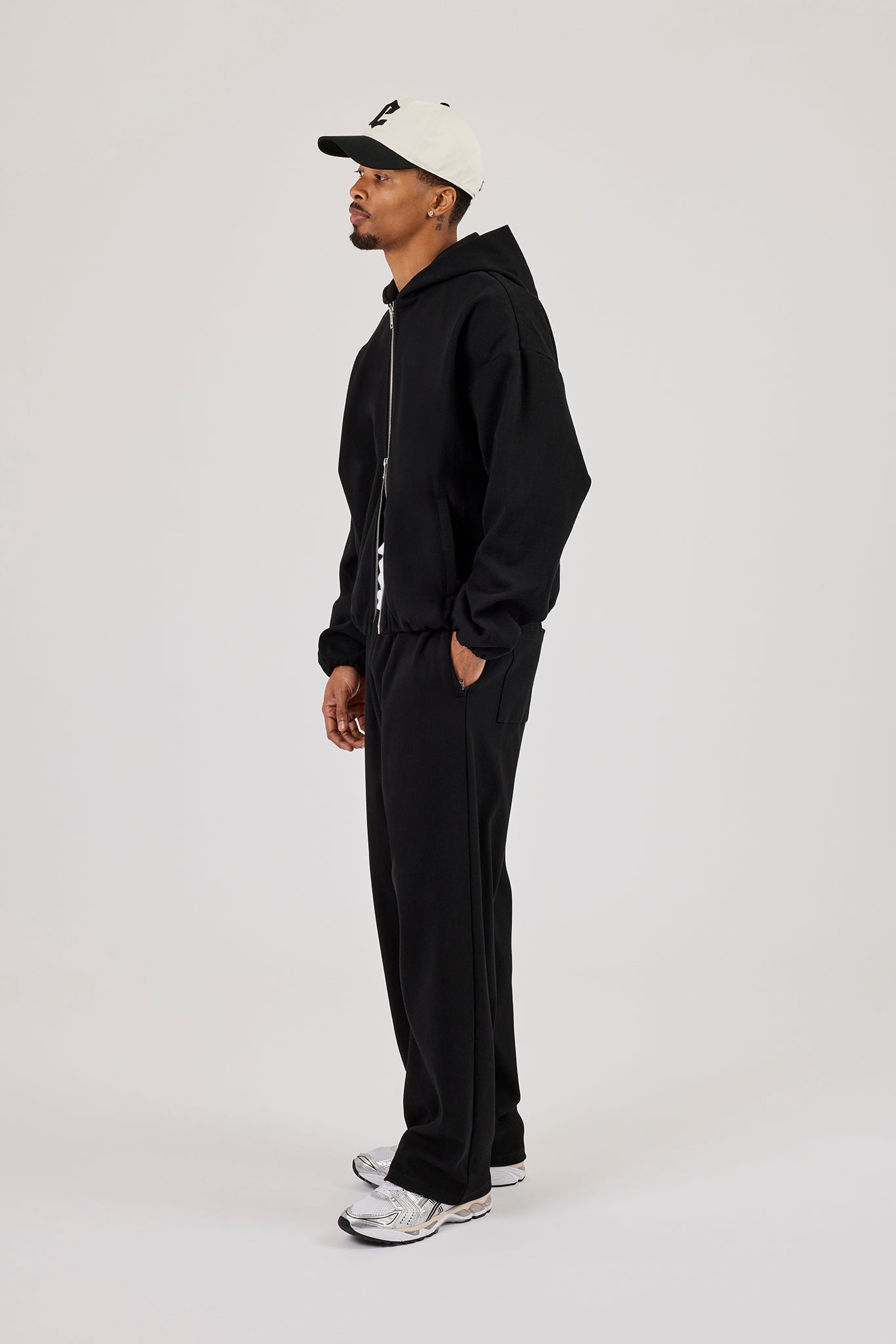 Ottoman Rib Zip Through Hoodie & Relaxed Jogger - Black
