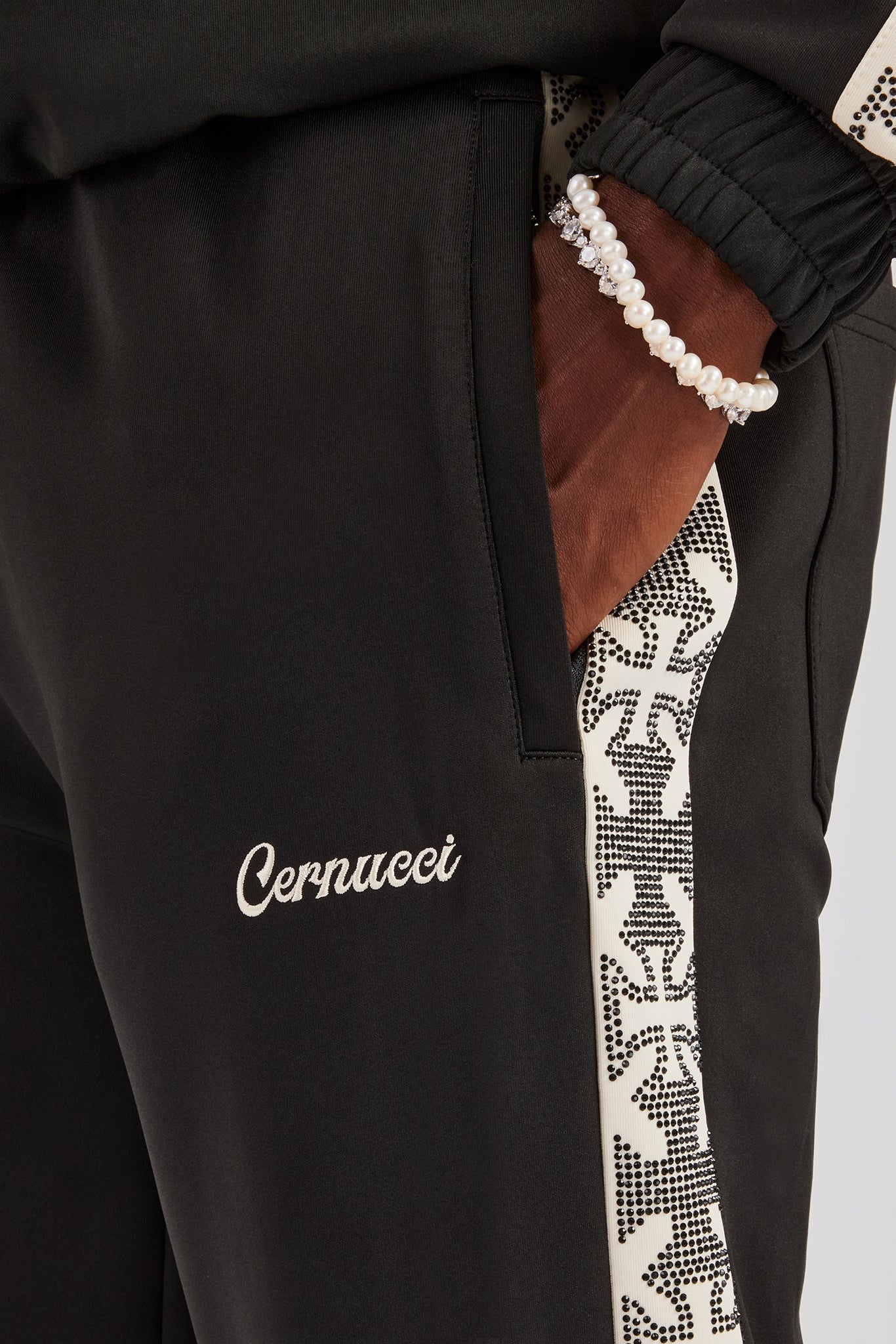 Rhinestone Embellished Track Pant - Black | Mens Bottoms | Shop