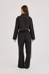 Pinstripe Taping Cropped Harrington Jacket & Wide Leg Jogger - Black