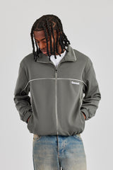 Piping Zip Through Jacket - Grey