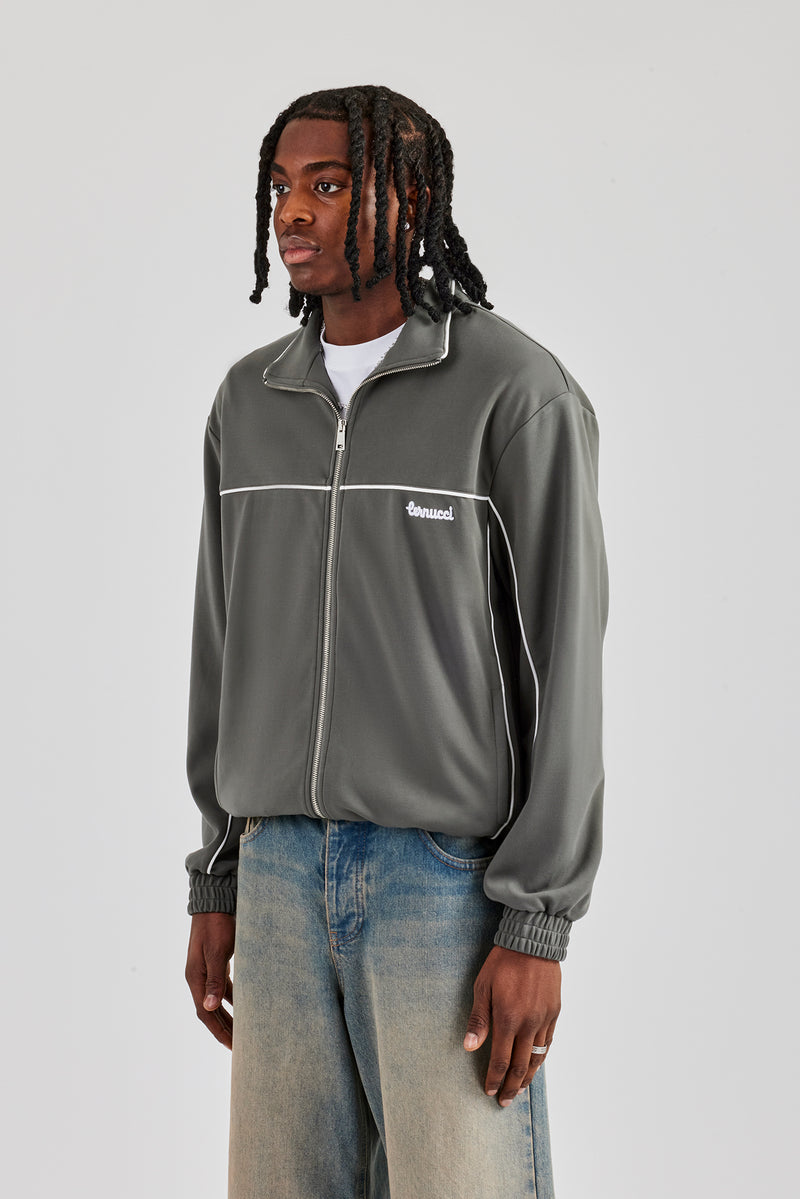 Piping Zip Through Jacket - Grey