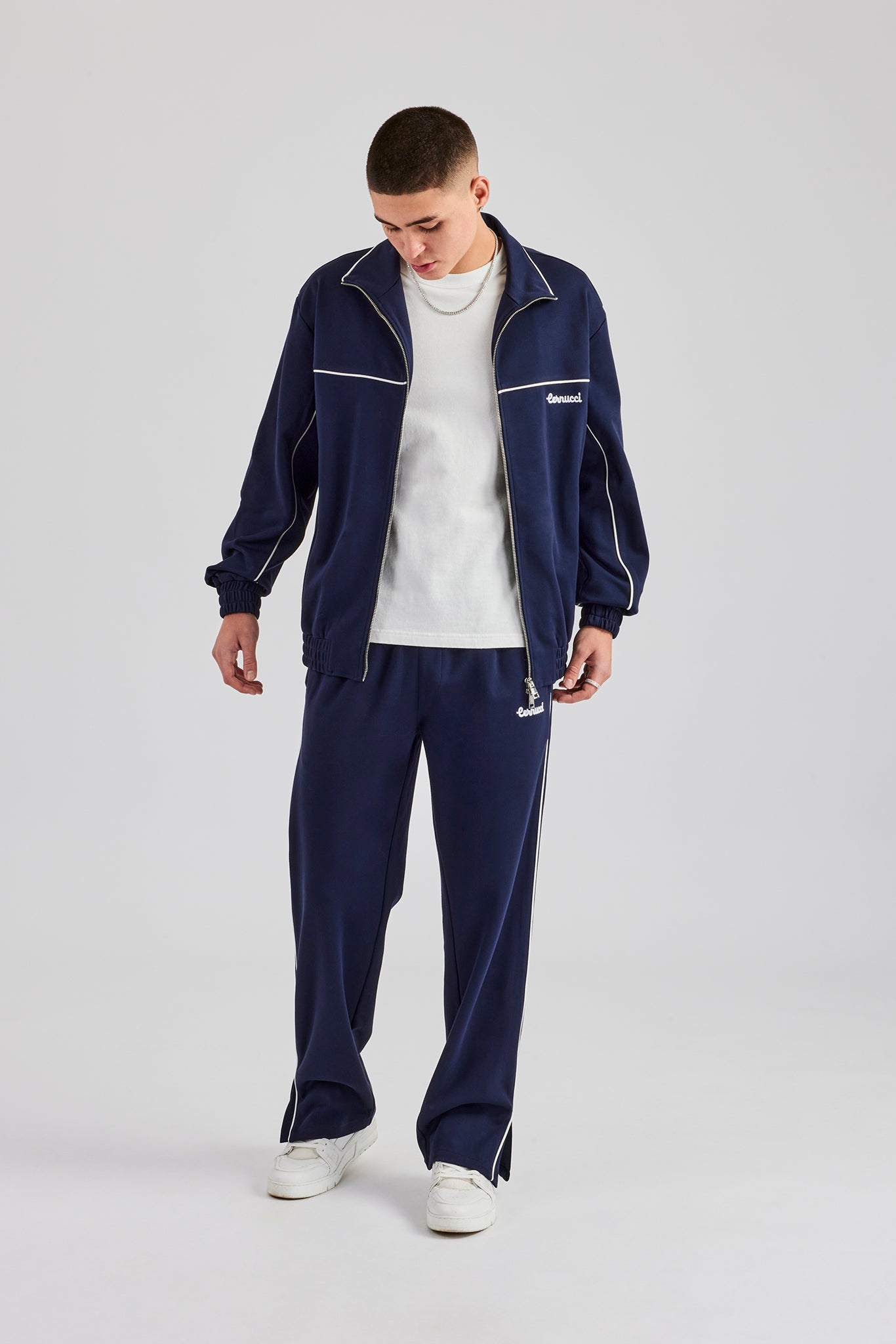 Piping Zip Through Tracksuit - Navy | Mens Sets | Shop Tracksuits