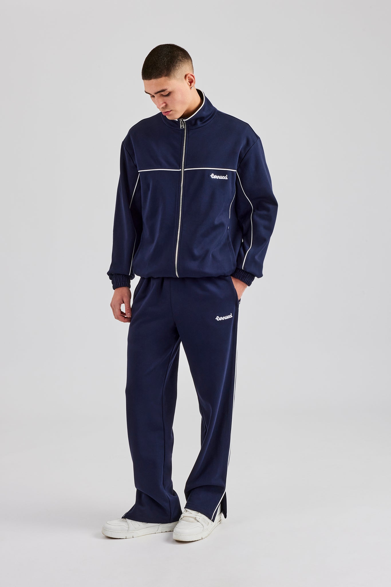 Piping Zip Through Tracksuit - Navy | Mens Sets | Shop Tracksuits
