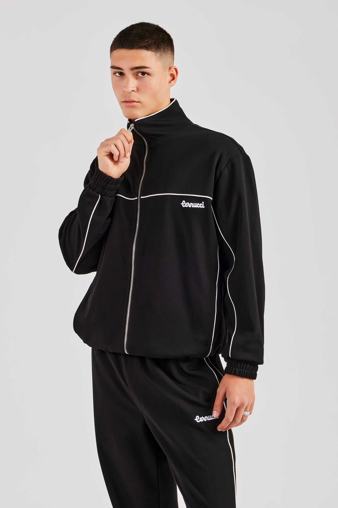 Piping Zip Through Jacket - Black | Mens Outerwear | Shop Jackets