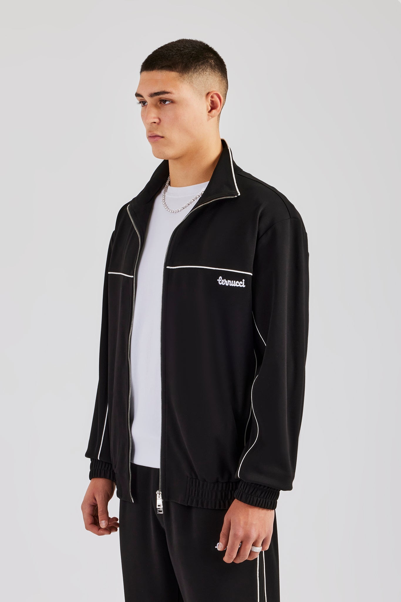 Piping Zip Through Jacket - Black | Mens Outerwear | Shop Jackets