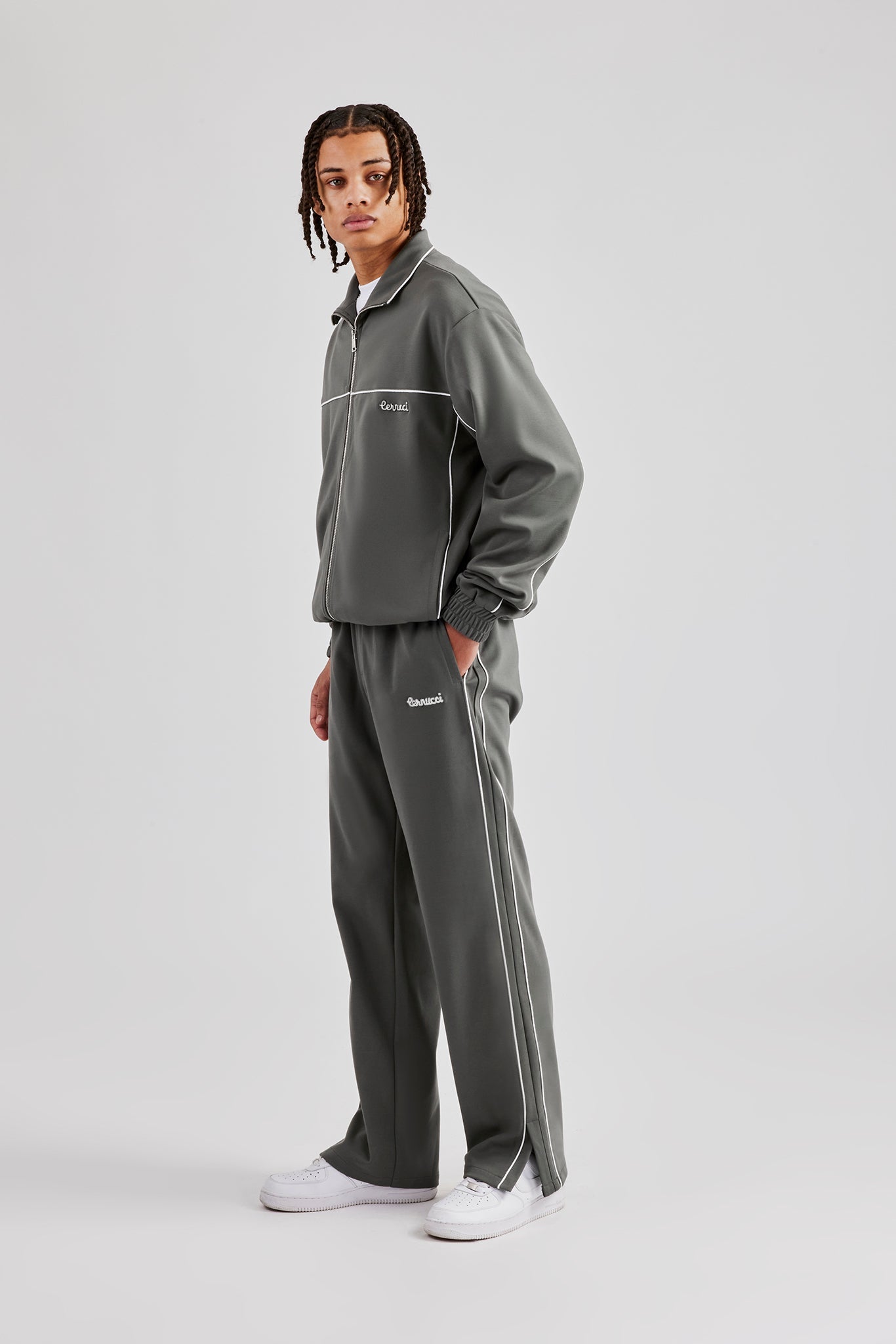 Piping Zip Through Tracksuit - Grey | Mens Sets | Shop Tracksuits