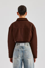 Twill Cord Collar Harrington Jacket - Chocolate