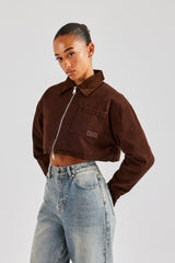 Twill Cord Collar Harrington Jacket - Chocolate