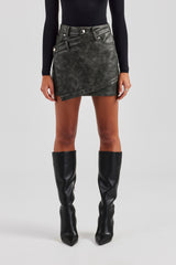 Washed PU Mini Skirt - Charcoal