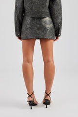 Washed PU Mini Skirt - Charcoal