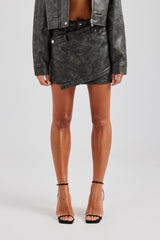 Washed PU Mini Skirt - Charcoal