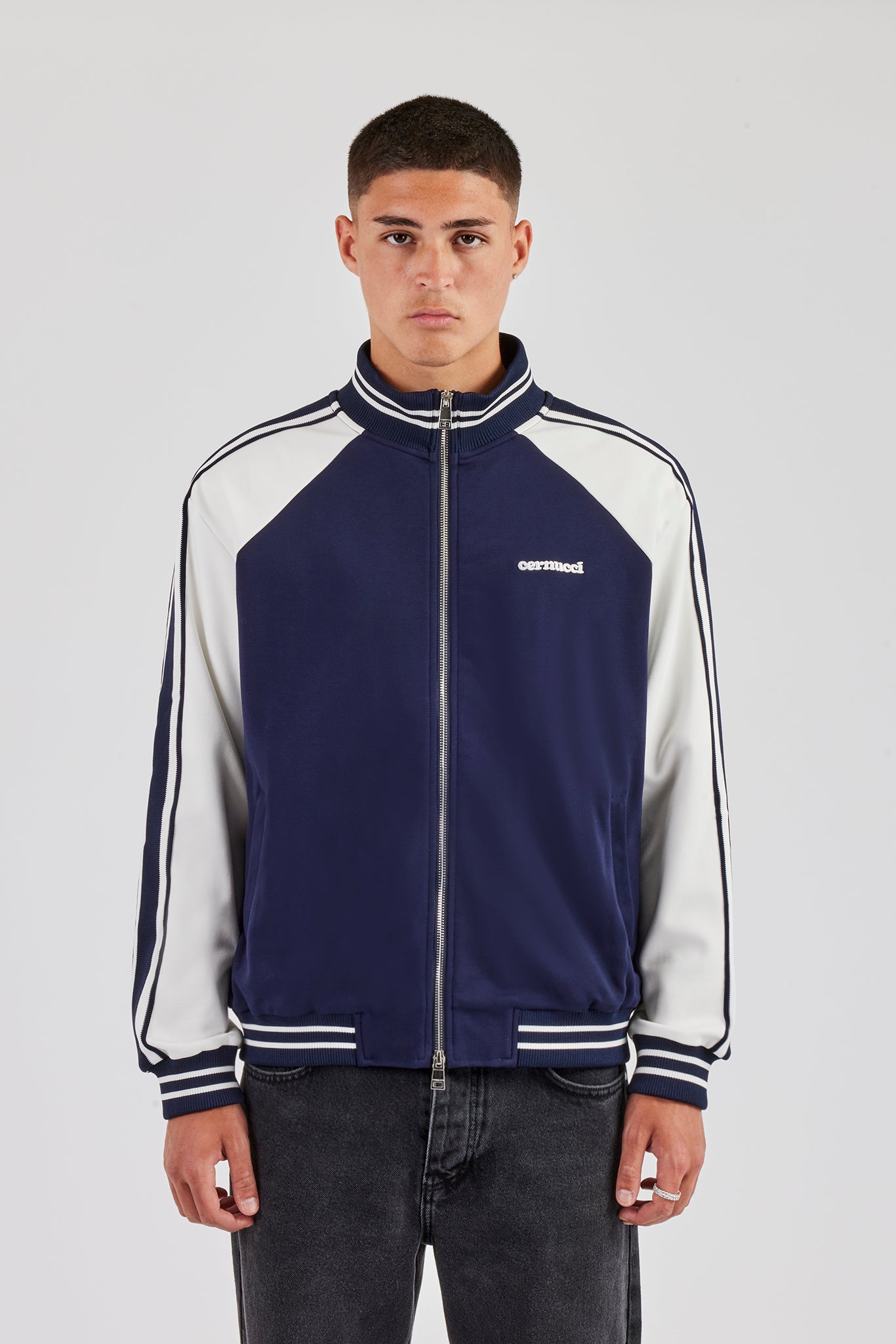 Rib Collar Track Jacket - Navy Blue | Mens Outerwear | Shop