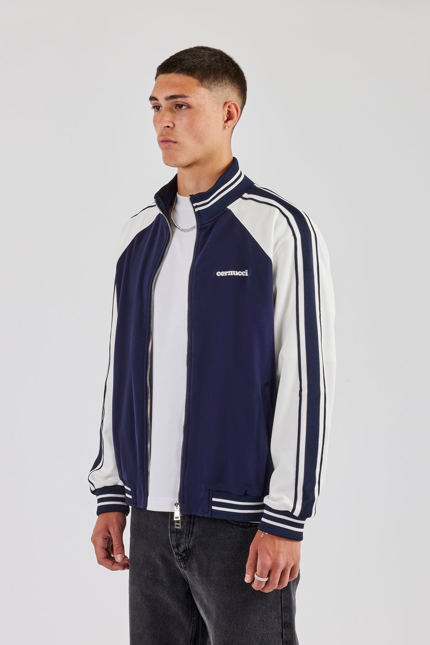 Rib Collar Track Jacket - Navy Blue | Mens Outerwear | Shop