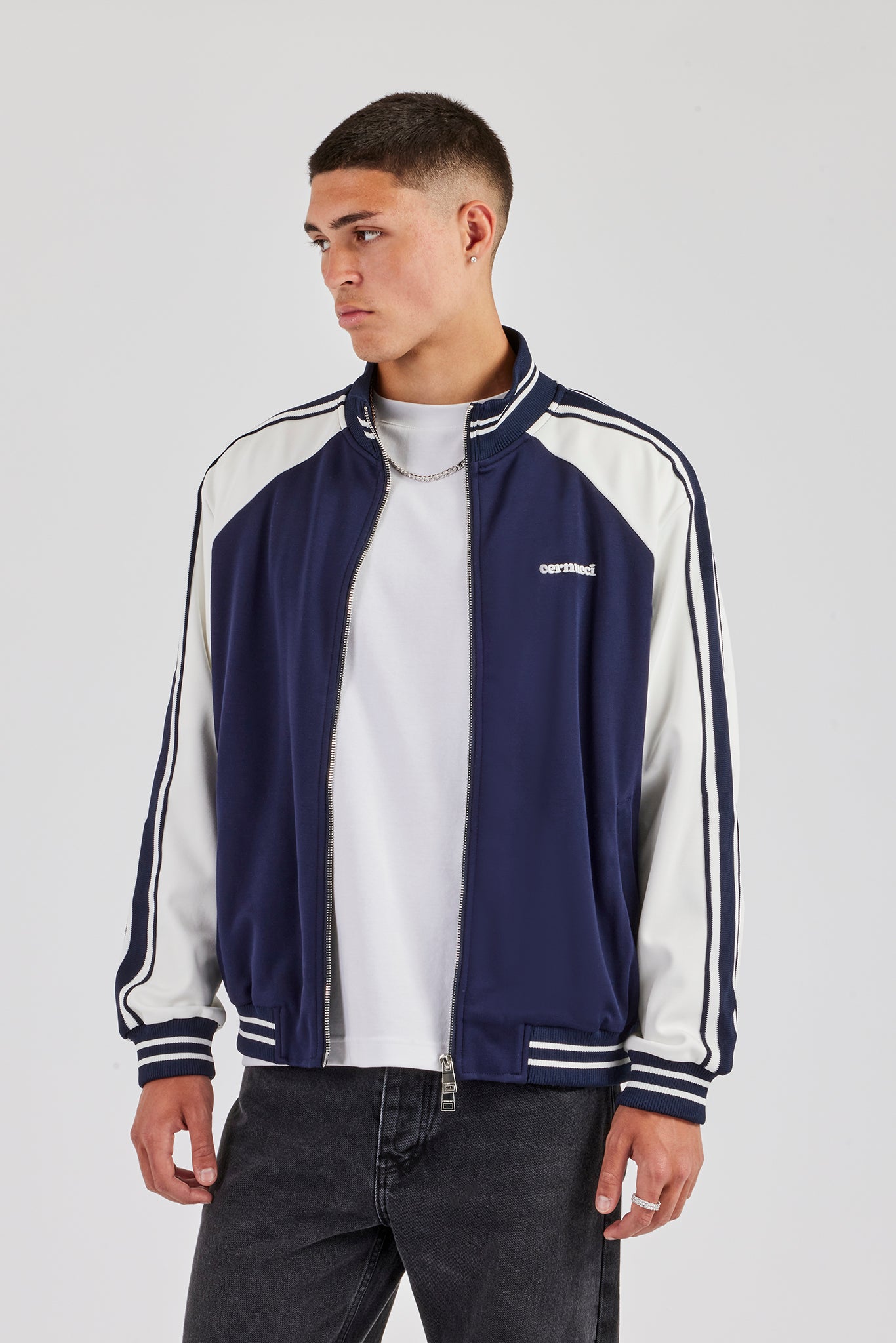 Rib Collar Track Jacket - Navy Blue | Mens Outerwear | Shop