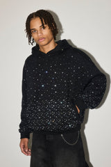 Mens Boxy Rhinestone Hoodie - Black