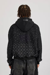 Mens Boxy Rhinestone Hoodie - Black