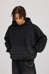 Mens Boxy Rhinestone Hoodie - Black