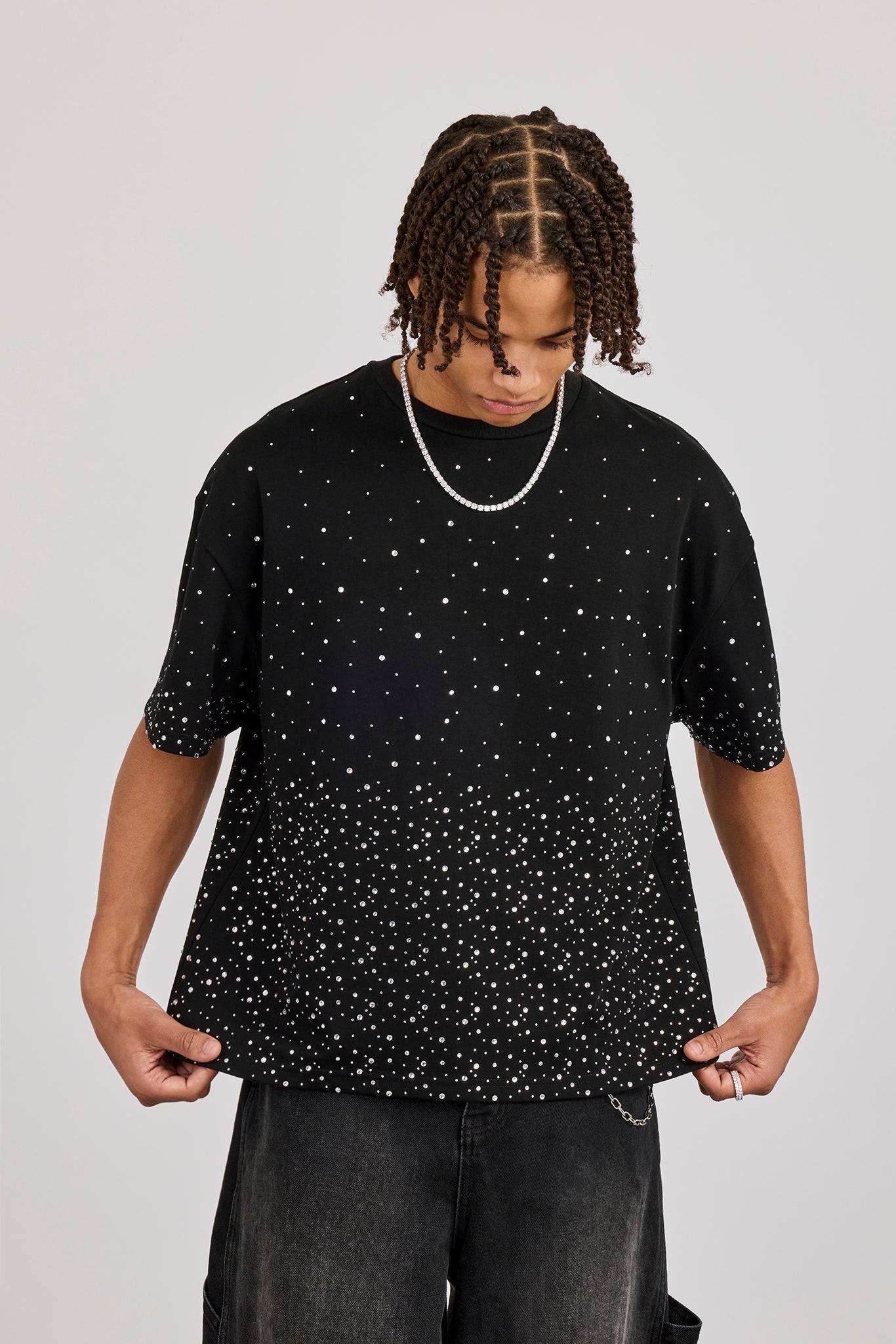 Boxy Rhinestone T-Shirt - Black | Mens Tees & Vests | Shop T