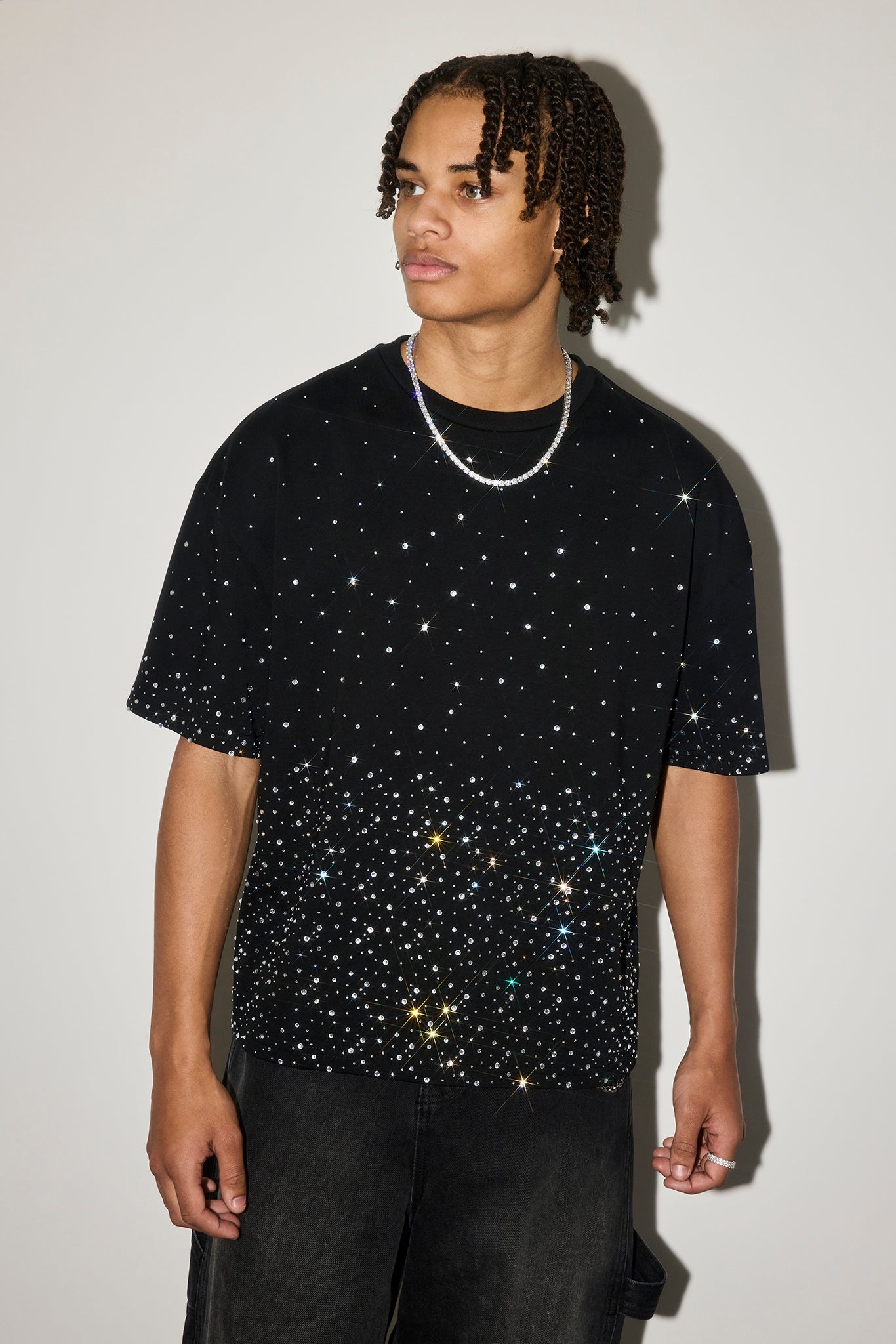 Boxy Rhinestone T-Shirt - Black | Mens Tees & Vests | Shop T