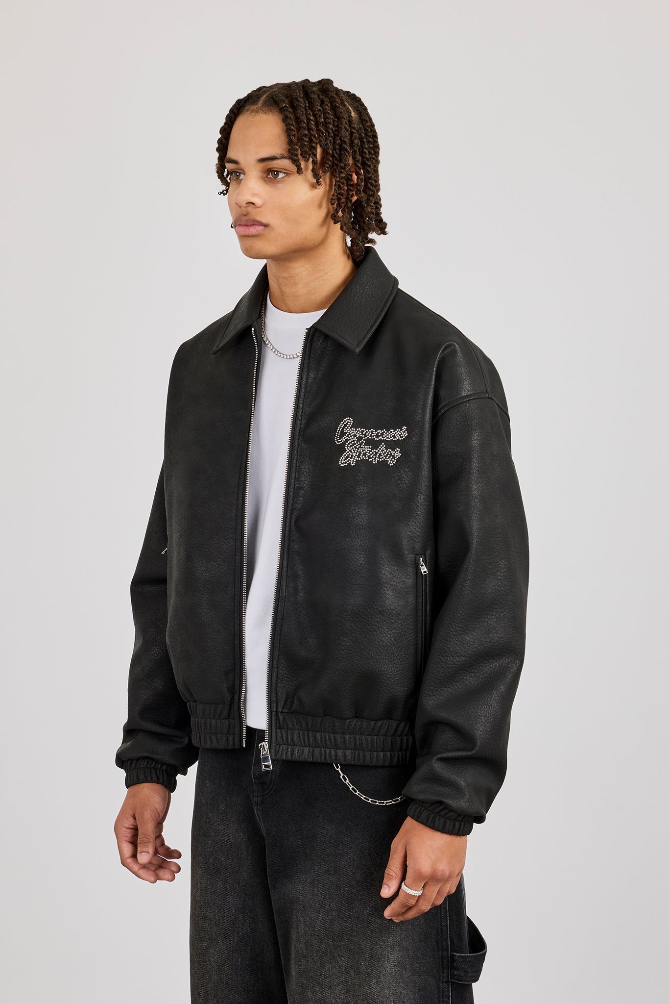 Rhinestone Studios PU Bomber Jacket