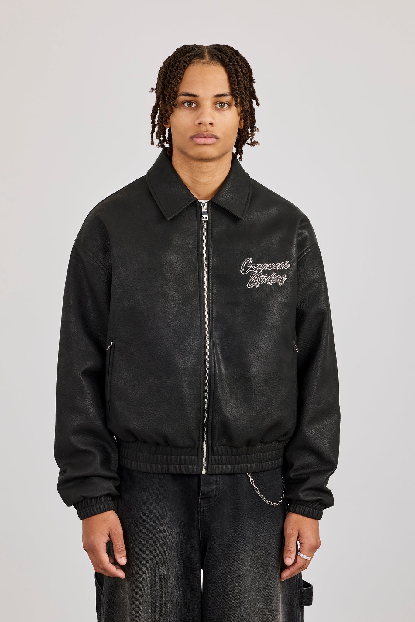 Rhinestone Studios PU Bomber Jacket